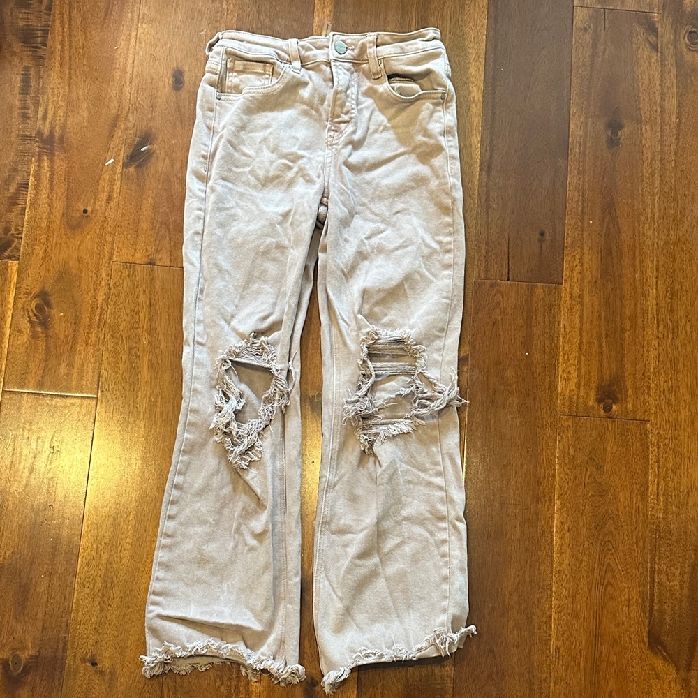 Frayed Hem Tan Women's Flare Jeans